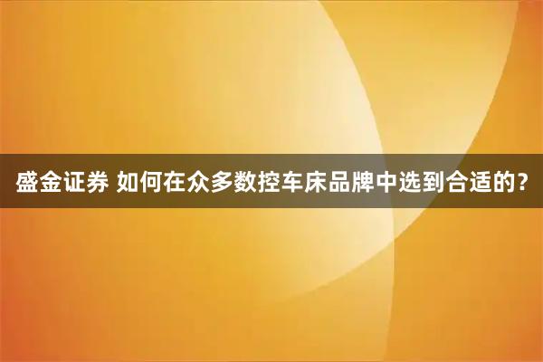 盛金证券 如何在众多数控车床品牌中选到合适的？